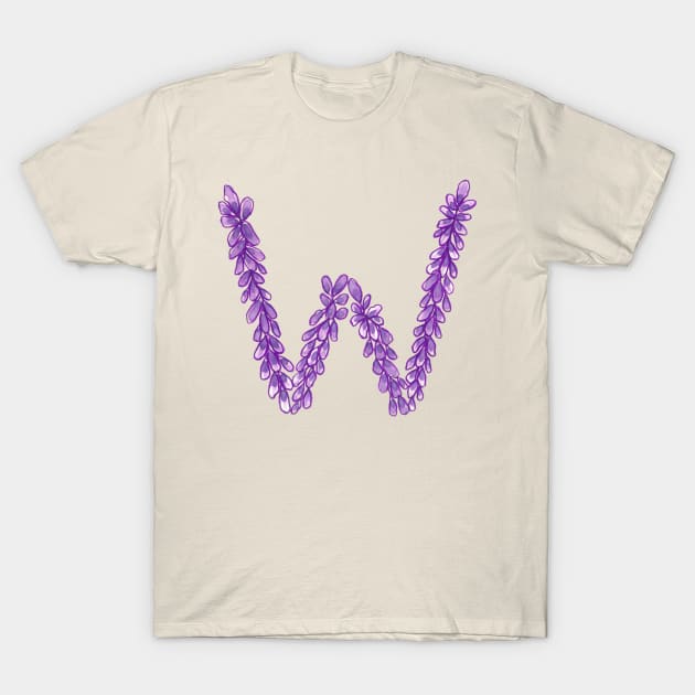 Lavender Letter W Hand Drawn in Watercolor and Ink T-Shirt by EndlessDoodles